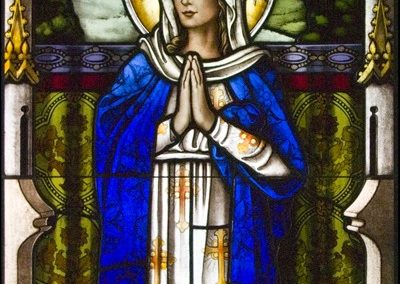A new Our Blessed Virgin Mary stained glass window, 31” x 94”