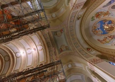 A view of the Cathedral during the restoration with floor to ceiling scaffolding