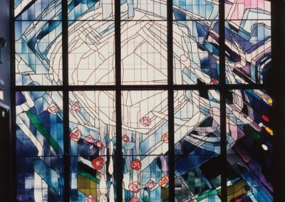 New abstract stained glass for St. Therese Chapel, Darien, IL